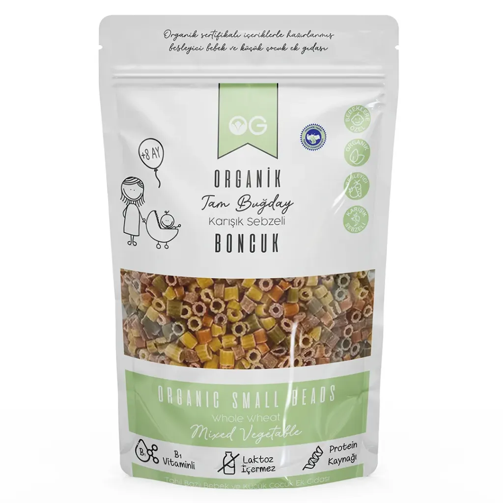 [8682792209681] Og Natural Organik Karışık Sebzeli Tam Buğday Boncuk Makarna 200 Gr +8 Ay