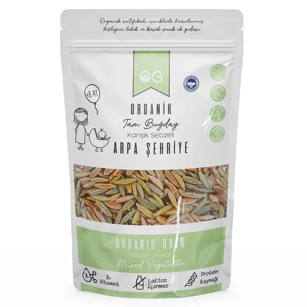 [8682792209445] Og Natural Organik Karışık Sebzeli Tam Buğday Arpa Şehriye 250 Gr +8 Ay